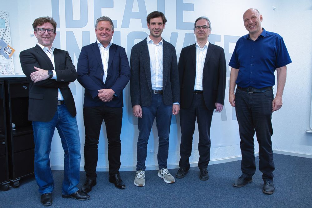 Carsten Holtmann, Alexander Mädche, Maximilian Förster, Bernhard Beckert und Stefan Nickel bei der Begrüßungsveranstaltung.