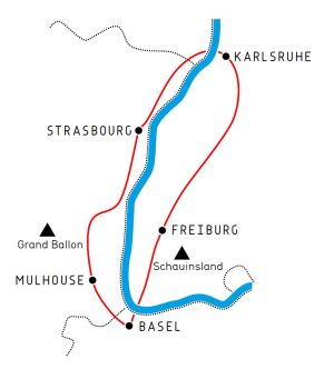 In f&uuml;nf Etappen geht es bei der tourEUCOR durch die Oberrheinregion (Abbildung: Tour EUCOR e. V.)