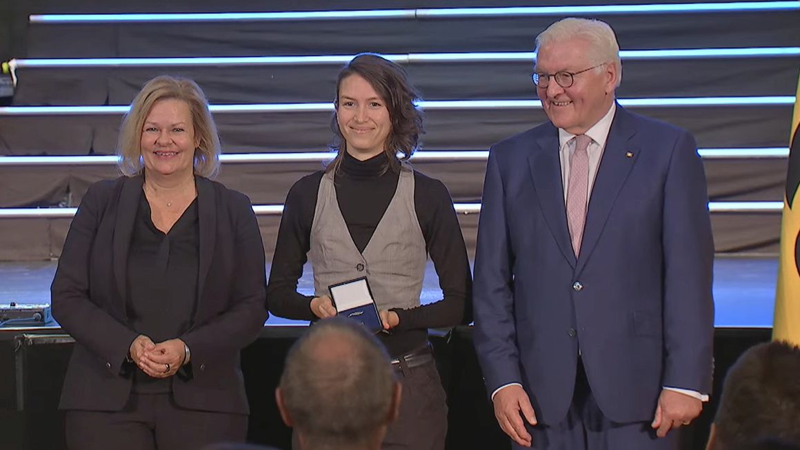 Nancy Faeser, Julia Öfele und Frank-Walter Steinmeier