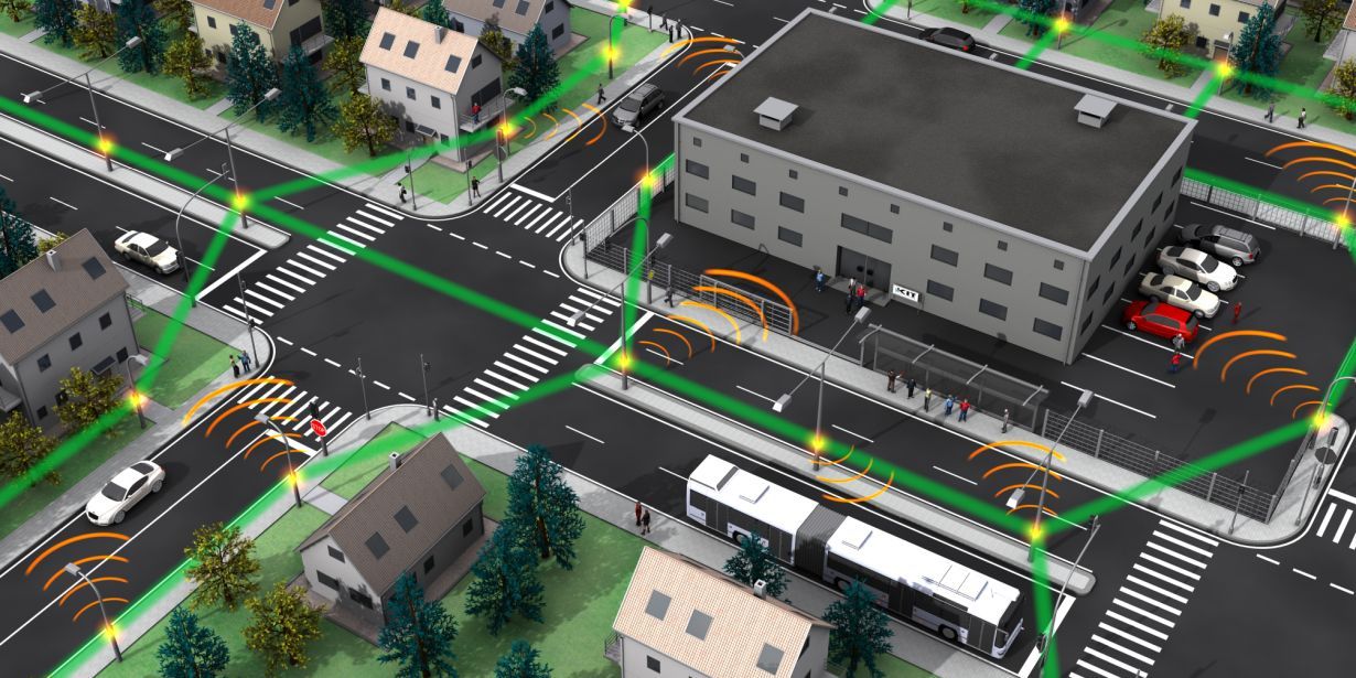 Mobilfunknetz der Zukunft: Extrem kleine Funkzellen („Radio cell“, orange) sind über drahtlose Terahertz-Verbindungen („High-capacity THz link“, grün) miteinander verknüpft. (Abbildung: IPQ, KIT / Nature Photonics) 
