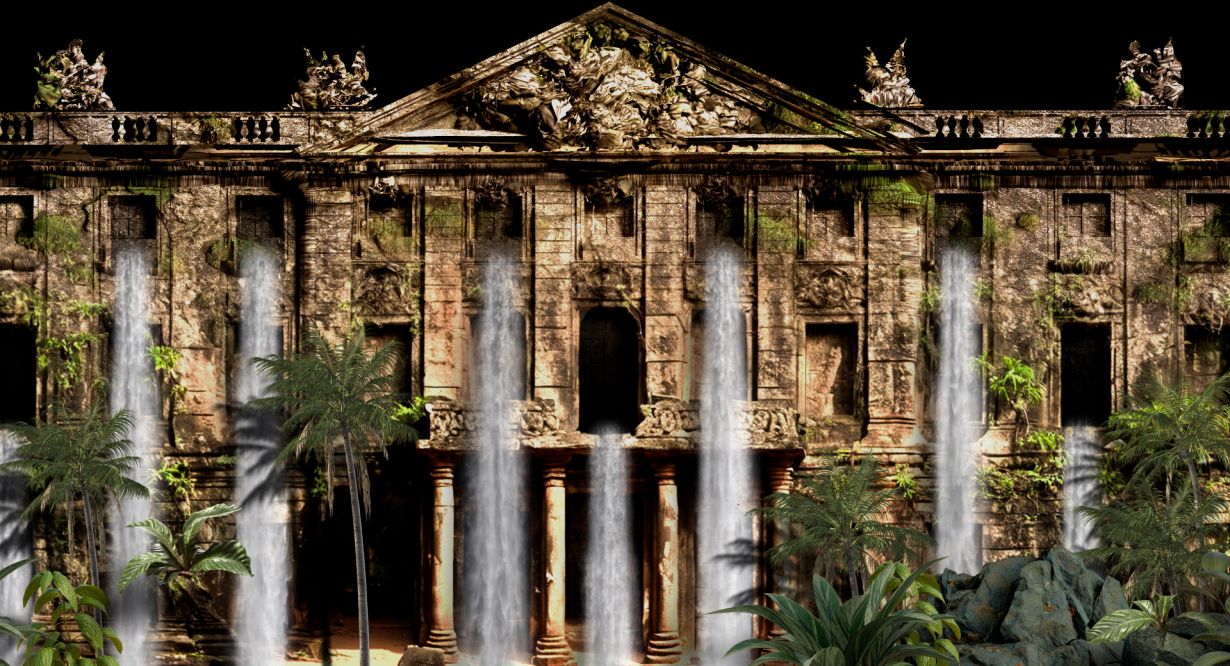 Eine 170 Meter-breite Fassade als Spielfeld: Mit der Projektion „Science for Impact“ beteiligt sich das KIT 2025 an den Schlosslichtspielen. (Foto: Los Romeras, Science for Impact)