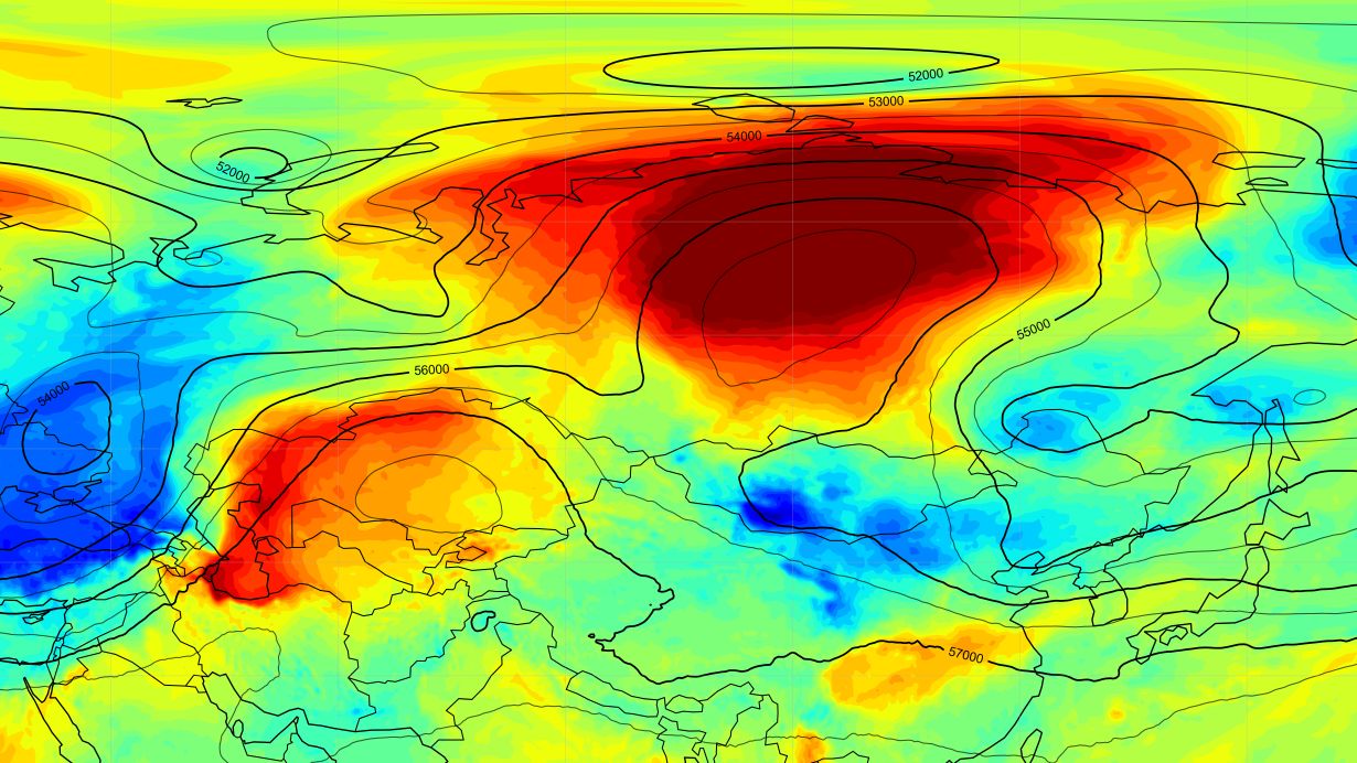 Temperaturanomalien während der Hitzewelle in Sibirien im Jahr 2020, die historische Rekorde brach und unter anderem schwere Waldbrände verursachte. 